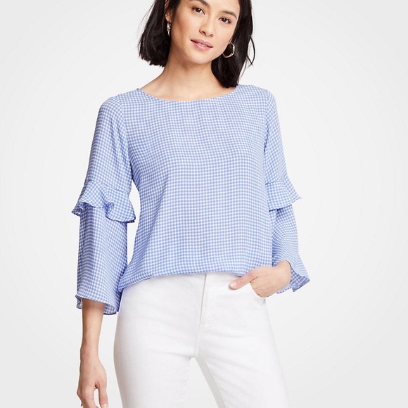 Ann Taylor Tops - Ann Taylor Gingham Ruffle Flounce Sleeve Blouse
